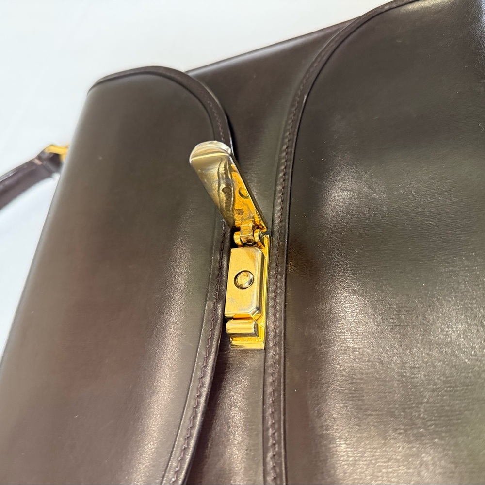 Vintage Gucci Museum Era Brown Leather Top Handle Bag 1960s Gold Hardware - Picture 9 of 14